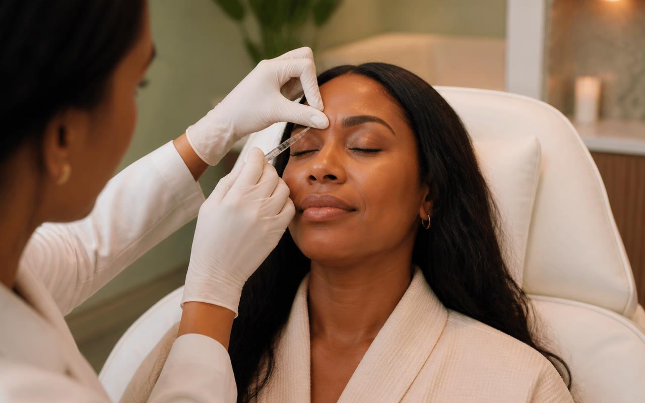Client receiving a Dysport injection between the brows